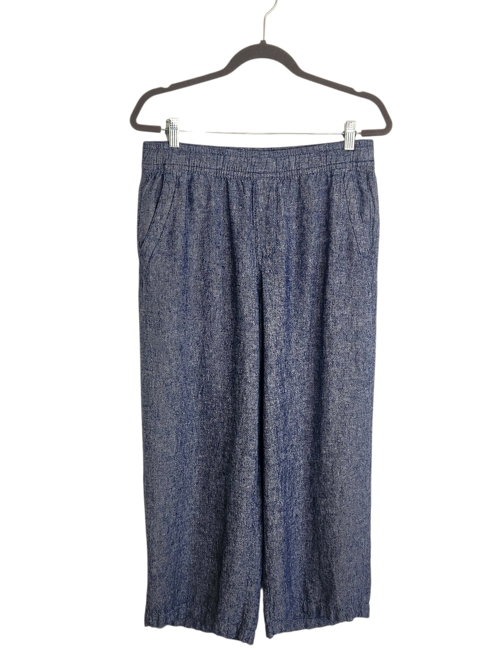 Old Navy Blue Linen Blend High Rise Cropped Wide Leg Pants Size Medium